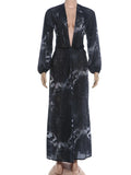 Tiger Stripe Print Long Dress Woman Autumn Trend Deep V-Neck Backless Lantern Sleeve Beach Party Elegant Vestidos