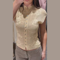 Hollow Out Women's Top Knitted Short Sleeve Stand Collar Cropped Top Daily Casual Wear Y2K Style New Arrival 2026 Summer