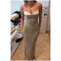 Elegant Women Slip Dress Twill Double‑layer Fabric Spliced Sleeveless Spaghetti Strap Bodycon Casual 2026 Sexy Long Dresses New