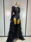 New Black Perspective Bodysuit Women Sexy Singer Dance Stage Performance Costume Evening Party Birthday Photo Shoot Outfit