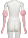 Christmas Furry Strapless Tops Women Patchwork Sexy Long Gloves Matching Birthday Luxury Classic Midnight Clubwear