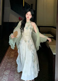 Olive Girl Flowing Sleeve Qipao for Ren Faire 2026 Garden Wedding Fairycore Photoshoot Everyday Wear S-XXL XS-3XL Plus Size Flowing Sleeve Romantic Cottagecore Garden Party Editorial Not Costume Qipao Cheongsam Chinese Dress Chinese Heritage Fashion Women