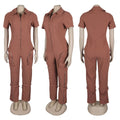 Sexy Deep V-neck Party Woman Jumpsuits Zipper Pocket Turn Down Collar Skinny Night Club Outfits One Piece Jumpsuit