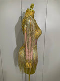 Sparkly Rhinestone Sequin Tassel Stretch Bodysuits 2025 New Arrival Women Birthday Party Nightclub Dj Stage Performance Costume