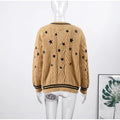 Printed V-neck Knit Cardigan Women Fashion Color Blocked Single Breasted Full Sleeve Sweater Cardigan Female Fall Chic Knitwear