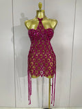 Sexy Sparkly Sequin Diamond Mesh Transparent Two Piece Set Women Celebrate Evening Party Birthday Dress Stage Photo Shoot Wear