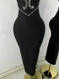 Luxury Rhinestone Women Elegant Strapless Beading with Necklace Bandage Celebrity Outfit Birthday Dress Evening Party Prom Gown