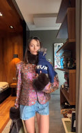 Women's Vintage Floral Print Faux Fur Patchwork Jacket Fashion Single Breasted Long Sleeved Coat Autumn Street Daily Wear 2026