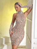 Women Luxury Sexy Mesh Crystal Diamonds sequin Mini Dress Birthday Party Costume Bar Nightclub Stage Performance Clothing