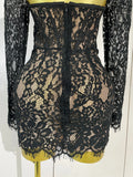 Sexy Black Lace High Neck Hollow Out Design Bodycon Mini Dress Women Long Sleeve Evening Party Club Bar Cocktail Celebrity Gowns