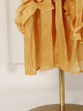 Elegant Chiffon Layered Ruffles Design Dress for Women Short Sleeves Waist Belt Spliced Diamonds Accent for Afternoon Tea