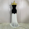 Women Elegangt Pearl Bandage Strapless TopAnd White Mesh Long Dress Two-piece Set Celebrity Evening Birthday Wedding Party Dress