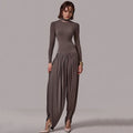 Sexy Hot Girl Solid Color Jumpsuits for Women Round Neck Long Sleeve Backless Side Split Streetwear Jumpsuit Female