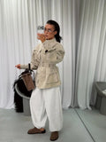 Women Oatmeal Soft Suede Stand Collar Snap Button Pocket Jackets Long Sleeve Coats Autumn Daily Office Party Chic Outerwear 2026