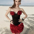 Women's Red Corsage Tube Top + Bud Skirt Set Glam Luxury Fashion Hot Party Evening Performance Dress Robe Femme Chic Et Élégante