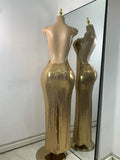 Luxury Sequins Gold Party Dress Women Sexy Halter Backless Evening Birthday Gown Hollow Out Celebrity Gala Music Festival Dress