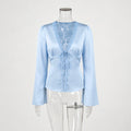 Elegant Summer Tops Women's Fashion Solid V-Neck Lace-Up Long Sleeve Tops New Chic Casual Office Lady Women's T-Shirts