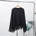 Women Lace Patchwork Satin Top Solid O-neck Back Lace Up Slim Irregular T-shirts Pullover Female Spring Daily Casual Outwear