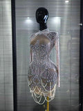 Sexy Pearl Full Diamond Hollow Dress Nightclub Bar Dj Gogo Dancers Stage Dress Female Singer Stage Performance Costume
