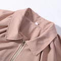 Casual Loose Coats Pants Set Women Full Sleeve Lapel Zippers Solid Coat Long Straight Pleated Pant Sets 2026 Autumn Lady Suit