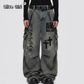 Plus Size Skull Cross Women's Jeans Trousers Denim Pants American Retro Vibe Wide-legged Dragging Oversized Baggy Pants