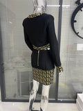 Women's Fashion Jacquard Metal Button Short Cardigan + Hot Mini Skirt Two Piece Set Business Casual Office Lady Outfit Robe Fête