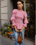 Solid Spliced Folds Slimming Blouses for Women O Neck Long Sleeve Temperament Minimalist Shirts Female New