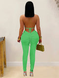 Peach Buttocks Backless Jumpsuit Women Plait Sexy Hollow Halter Bandage Ruched Y2K Party Club Street Workout Overalls