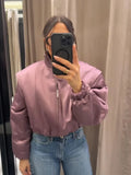 High Street Women's Bomber Jacket Coat Loose Fit Stand Collar Long Sleeve Crop Tops 2026 New Lady Outerwear Casual Daily Outfit