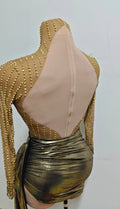 Luxury Sparkly Diamonds Women Birthday Evening Party Nightclub Stage Show Costume Sexy Mesh See Through Long Sleeves Mini Dress