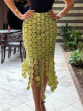 Solid Minimalist Casual Skirt For Women High Waist Patchwork Zipper Irregular Hollow Out Skirts Female Fashion New