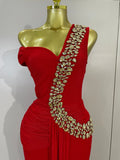Women Elegant Shiny Diamond Sexy One Shoulder Long Bodycon Bandage Dresses Celebrity Evening Party Nightclub Wedding Guest Dress