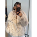 Fashion Women Solid Lapel Faux Fur Coat Long Sleeve Fluffy Loose Short Cardigan Jacket Winter Lady Thicken Warm Outwear
