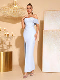 Strapless Pearl bead Bodycon Long Dress Off-shoulder Side Slit Sexy Club Party Evening Maxi Dresses Women's Clothing
