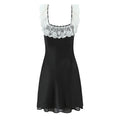 Solid Spliced Lace Up Slimming Dresses for Women Square Neck Sleeveless High Waist Mini Dress Female