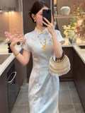 Olive Girl Blue Embroidered Qipao for Ren Faire 2026 Garden Wedding Fairycore Photoshoot Everyday Wear S-XXL XS-3XL Plus Size Embroidered Dramatic Silhouette Romantic Garden Party Editorial Not Costume Chinese Heritage Fashion Women