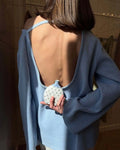 Backless Knitted Sweater Female Loose Sexy Long Sleeve Pullover Top Casual Women's Knitwear Top Solid Autumn New