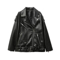 Women's Motorcycle Leather PU Imitation Leather Loose Jacket Black Jacket