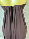 Elegant Brown Strapless Bodycon Maxi Dress Women Sexy Ruched Waist Draped Skirt Outfit Date Night Party Costume