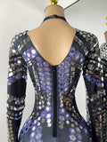 Women Sexy Spandex Tight Jumpsuit Long Sleeve Mirrors Cosplay Costume Nightclub Dancer Outfit Performance Stage Wear