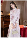 Pink Aodi Qipao Improved Chinese Stye Dress Women Warm Chesongam Princess Style Evening Party Vestidos Hanfu Dress for Lady