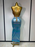 Women Luxury Gold Sequin Strapless Crystal Bodycon Y2K Evening Party Dress One Piece Celebrity Gala Gown Birthday Club Dress