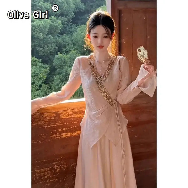 Olive Girl Pink Romantic Jacquard Set for Ren Faire 2026 Garden Wedding Fairycore Photoshoot Everyday Wear Jacquard S-XXL XS-3XL Plus Size Romantic Garden Party Editorial Jacquard Set Chinese Set Chinese Heritage Fashion Women