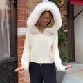 Women Hooded Knit Cardigan Sweater Coat Fluffy Faux Fur Collar Two Way Zip Solid  Loose Casual Jacket 2026 Autumn Winter