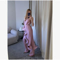 Romantic Halter Lace Up Maxi Dress Women Chic Ribbed Knit Ruffled High-slit Slim Long Dresses 2026 Lady Spring Trendy Vestidos
