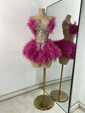 Sparkly Sequins Strapless Top Mini Skirt Sets Luxury Mesh Backless Women's Outfit Two Pieces Birthday Celebrate Stage Wear