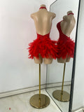 Sexy Halter Beading Feather Mini Dress For Women Backless Luxury Birthday Celebrity Evening Gowns Performance Wear