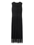 Solid Spliced Tassel Dresses Suit for Women O Neck Sleeveless High Waist Long Dress with Sling Two Piece Set Female