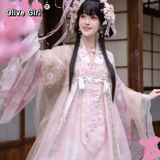 Olive Girl Flowing Sleeve Hanfu Dress for Ren Faire 2026 Garden Wedding Fairycore Photoshoot Everyday Wear S-L XS-3XL Plus Size Flowing Sleeve Dramatic Silhouette Romantic Cottagecore Garden Party Editorial Not Costume Chinese Heritage Fashion Women