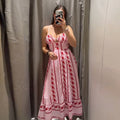 Elegant Women's Printed Pleated Dress Slim Short Bubble Sleeve V-neck Split Dresses 2026 Spring Summer Lady Fashion Holiday Robe